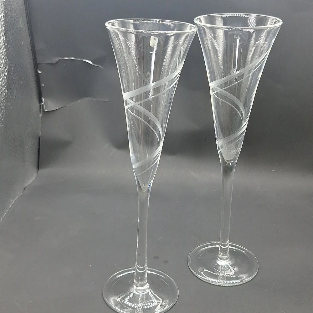 Glass Champagne Toasting Flutes Stemware Ribbon Design